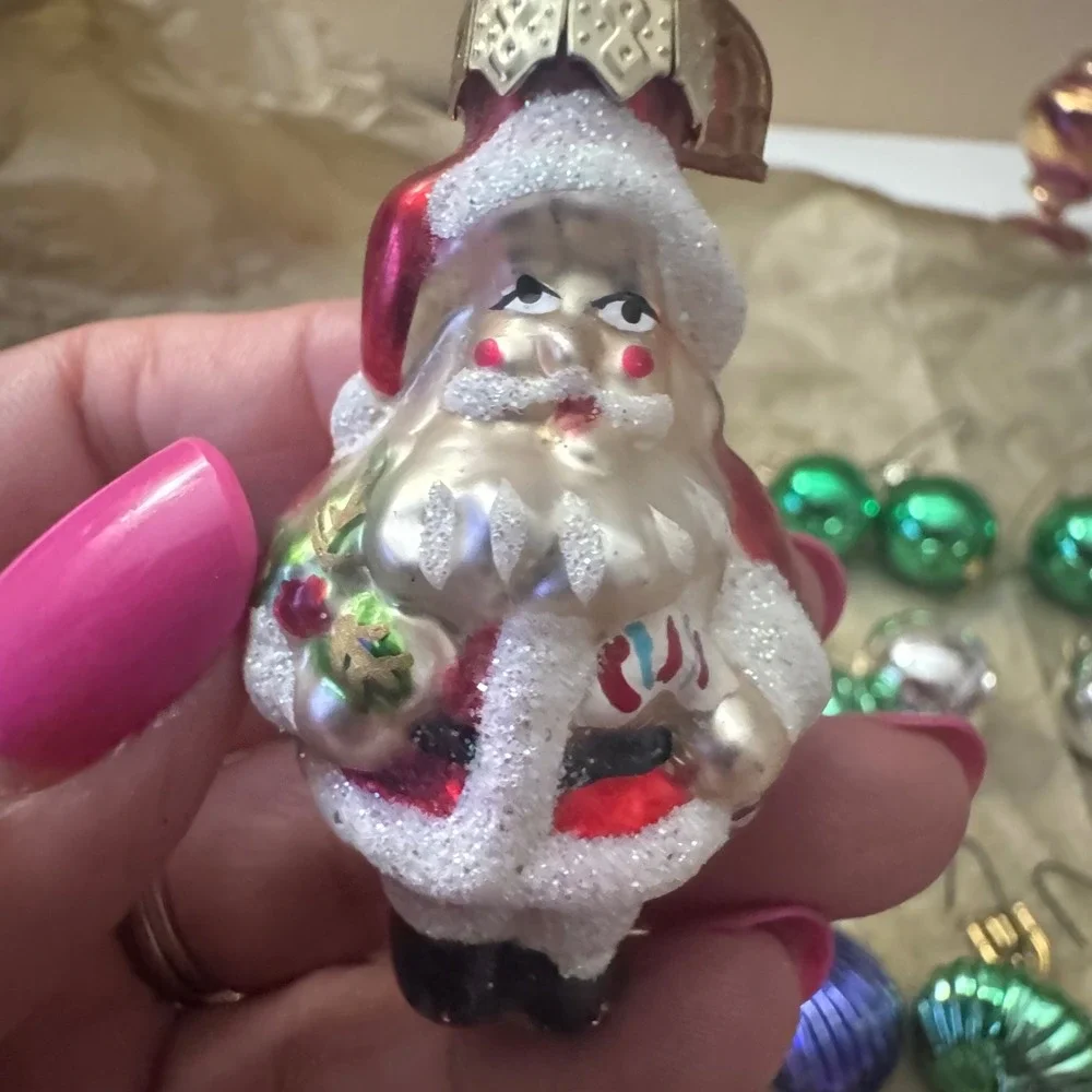 Vintage Style Mini Glass Christmas Ornaments Lot Santa Snowman Baubles 33pc lot